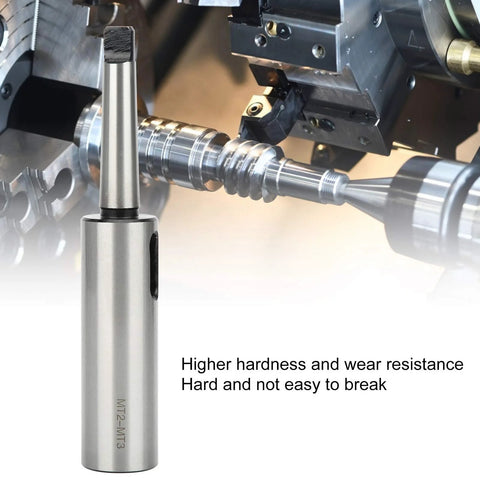 Morse taper drill adapter MT2–MT3 reducing sleeve in high-speed steel; lathe/milling machine tool holder (front view)