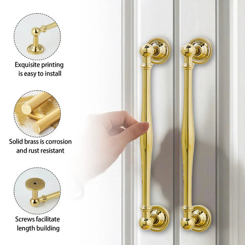 Antique Brass Cabinet Pulls 10 Pack Solid Brass Drawer Handles With Gold Plated Copper Retro Style Kitchen And Bathroom Hardware Zero Hassle Install showing two handles on a cabinet door.