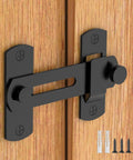 180 Degree Flip Sliding Barn Door Lock For Privacy And Safe Door Lock Latch in steel on wooden door with screws shown