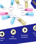 Heat Shrink Ring Terminals Kit 220 Pcs For 22 To 16 AWG No 10 And Quarter Inch And Five Sixteenths Inch And Three Eighths Inch Connectors