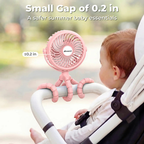 Battery Operated Stroller Fan With Flexible Tripod Clip On For Car Seat Crib Or Wagon, Portable Baby Cooling Fan attached to stroller