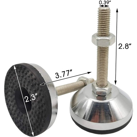 Beefy 4 Inch Adjustable Leveling Feet Set For Furniture, Machinery, Cabinets, And Workbenches, 2 Pack, carbon steel, M10x2.8 Thread