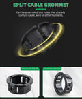 50 Pack One Half Inch Opened Black Snap-In Knockout Insulating Bushings For Cable Management And Wiring DIY Projects Fits Hole 0.51 To 0.53 Inch Inner 0.39 Inch Outer 0.65 Inch Height 0.41 Inch Durable Plastic Grommets split cable grommet