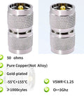 Two Pack UHF PL259 Connector Adapter, UHF Male To UHF Male Coaxial Adapter With Gold Plated Pins, 50 Ohm, product details visible