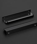 Close-up of 10 Pack Black Finger Edge Pulls For Cabinets And Drawers, 5.9 Inch Length 150mm With 5 Inch Hole Center 128mm, matte black finish.