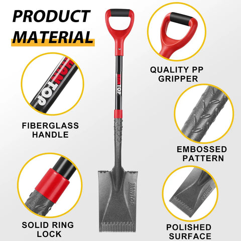 Garden Shovel Flat Spade Edge Trenching Spade With Fiberglass Handle 43 Inch 1050 Manganese Steel Blade Zigzag Tip Non Slip Grip