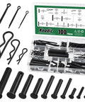 Black Stainless Steel Cotter Pin Kit With 100 Pieces Includes Split Pins R Clips Single Hole Clevis Pins And 16 Sizes In A Clear Storage Box