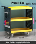 Three Tier Rolling Tool Cart With Pegboard And Screwdriver Holder Built To Last 264 Lb Heavy Duty Tool Cart With 10 Hooks For Home Garage Workshop And Repair Shop Durable Steel With Smooth Electrostatic Finish, 700x400x800 mm