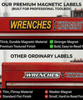 Comparison of huge 15 pack magnetic toolbox labels with bold readable text, showing size and visibility differences on steel chests.
