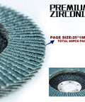 Close-up of 100 Pack Zirconia Flap Discs 40 Grit 4.5 Inch By 7/8 Inch Bevel Type 29 Premium Industrial Grade Angle Grinder Grinding Wheel
