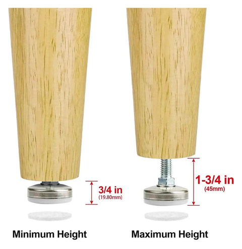 Heavy Duty Adjustable Furniture Leveling Feet 4 Pack For Tables Chairs Cabinets And Sofas Up To 1320 Lbs Load Capacity Easy Leveling Floor Safe And Quiet One Color, minimum and maximum height