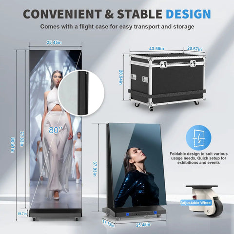 80 Inch Led Digital Signage Seamless Video Wall Featuring Plug And Play Wireless Remote Foldable Gob Panels Built Different Ready To Roll Straight Into Your Next Event Or Venue Showcase Black with flight case.