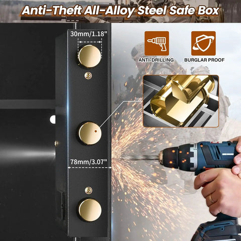 Fireproof Waterproof Home Safe With Digital Keypad And Spare Keys, 3.3 Cu Ft Security Box showing anti-theft alloy steel door detail