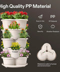 Five Tier Vertical Stackable Garden Planter For Strawberries Flowers Herbs And Veggies In Ivory Finish Space Saving Indoor Outdoor Planter Box You Can Stack Two To Five Levels Or Hang With Chains For Custom Growing showcasing colorful flowers in each tier made of high-quality PP material
