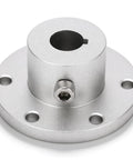 Upgrade Your Rig With This Tough As Nails 1/2 Inch RC Keyed Hub Shaft Coupler Crafted From Heavy Duty Aluminum Alloy For Rock Solid Motor Alignment And Smooth Drivetrain Power Transfer In Silver, showcasing the coupler's keyway and mounting holes.