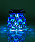 Blue Solar Mosaic Lanterns For Outdoor Lighting, Glass Hanging Lanterns With Hollow Mosaic Glass, Waterproof Garden Patio Decor