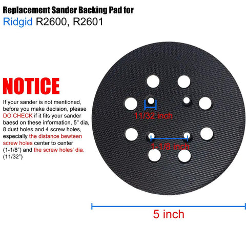 5 Inch Hook And Loop Sander Pad For 5 Inch Orbit Sanders With 8 Hole Dust Pattern Replacement Pad That Fits R2600 R2601 diagram