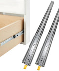 1 Pair 76 Inch Ball Bearing Drawer Slides Quiet Smooth Glide Side Mount Cabinet Runners With Safety Locking Mechanism For RVs And Home Use Easy Install Locks Only When Fully Closed Or Fully Extended. Side-mount steel slides on a drawer and paired rails
