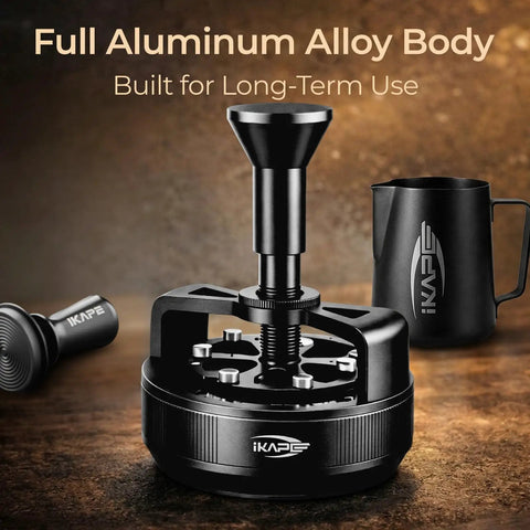 Kick Up Your Espresso Game With This Heavy Duty 58mm WDT Tool Featuring 14 Micron Needles To Crush Clumps And Stop Channeling Auto Rotate Grip Adjustable Depth Magnetic Dock Home Setup Essential with aluminum alloy body.