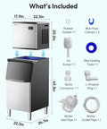 Game Changing Commercial Ice Maker That Smoothly Drops 400 Pounds Daily With Spacious 250 Pound Bin and included accessories.