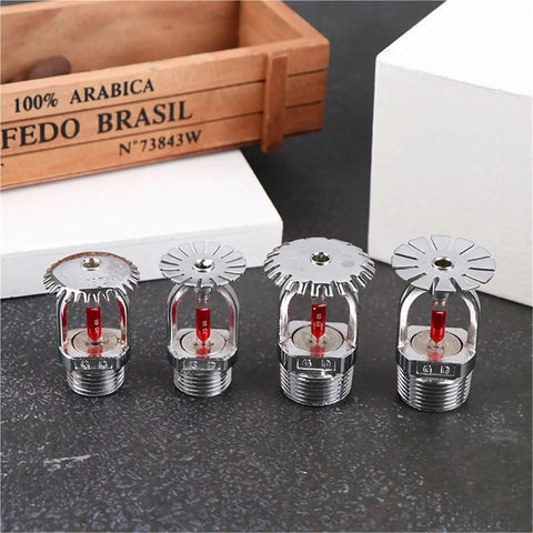 Heavy Duty Kick Ass Fire Sprinkler Head Hits Hard At 68C For Fast Response And Easy Up Or Down Ceiling Mounting Compatible With DN15 And DN20 Pipes For School And Office Projects - four chrome fire sprinkler heads with glass bulbs.