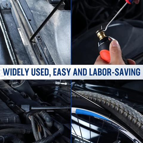 Ten-piece precision pick and hook set for automotive repair; metal tools with orange handle shown near engine bay.