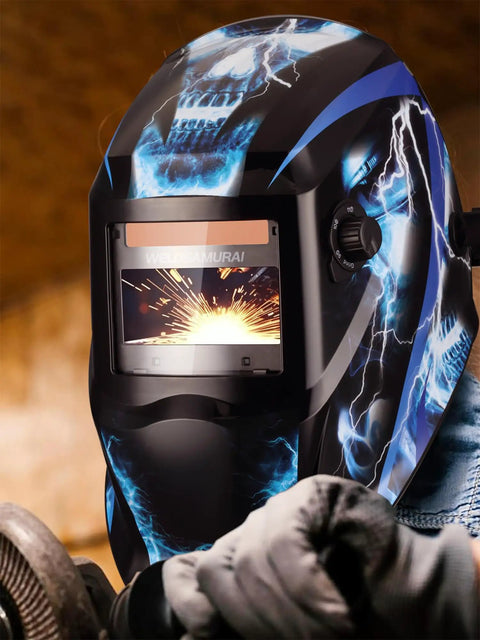 Welder using Pro Grade Auto Darkening Welding Helmet With True Color Solar Power 4 Arc Sensors Wide Shade Range 4 To 5 8 To 9 13 Welder Mask Shield For TIG MIG MMA Plasma And Grinding with lightning design