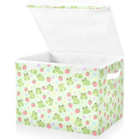 Built Different Foldable Storage Bin With Lid And Handles Collapsible Closet Organizer For Home Bedroom in frog design.