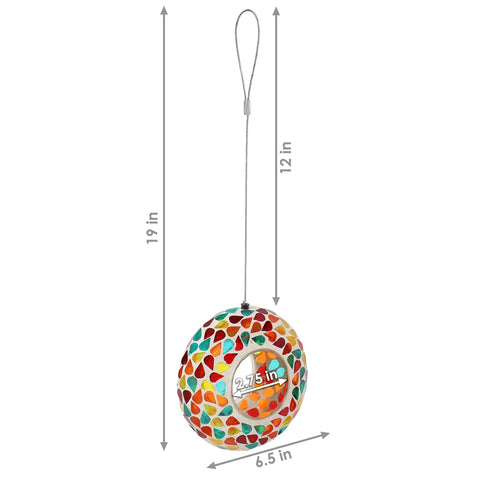 6 Inch Glass Mosaic Hanging Bird Feeder For Outdoors With Fly Through Opening Confetti Mosaic Colorful Backyard Feeder