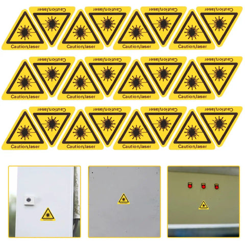 Laser Safety Sticker Caution Sign Lab Grade Adhesive Warning Labels For Industrial Use 0.59 X 0.59 In images on equipment surfaces