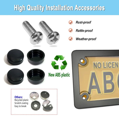 Bubble License Plate Protector With Black Stainless Steel Frame For Motorcycles showing installation accessories.
