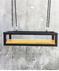 Retro American Wrought Iron And Wood Floating Shelf Ceiling Rack for Hanging Plants and Wine, 140x25x15cm, front view.