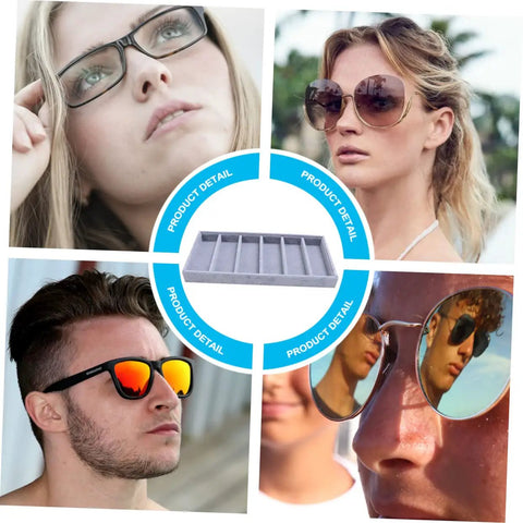 Clean Setup Six Slot Black Sunglasses Display Holder And Jewelry Organizer Box With Solid Build And Scratch Free Tray to keep sunglasses and watches organized.