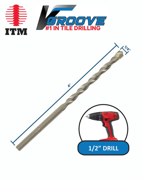 V-Groove Tile Drill Bits 1/4 Inch By 4 Inch Carbide Tipped 25 Pack For Porcelain Ceramic Marble Stone And Glass Tile Precise