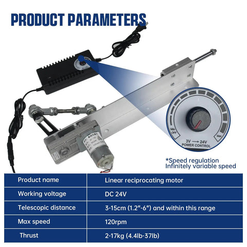 Plug And Play Reciprocating Linear Actuator With 6 Inch Stroke, gear motor, DC24V, with speed control dial detail