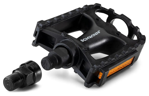 Replacement Bike Pedals Set Of Two, Black, Lightweight Composite Pedals With Reflectors, Fits 1/2 Inch Or 9/16 Inch Cranks, Pegs For Traction