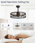 Dope Industrial Caged Ceiling Fan With Light And Remote 22 Inch Black Farmhouse Fixture, quiet operation, ideal for bedrooms