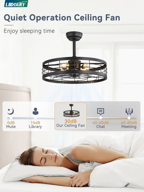 Dope Industrial Caged Ceiling Fan With Light And Remote 22 Inch Black Farmhouse Fixture, quiet operation, ideal for bedrooms