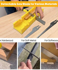 4 Piece Miter Box And Saw Set With A 2.68 By 12 Inch Miter Box And Three Saws For Quick Bevel And Miter Cuts From Hardwood To Soft Metals shown in use