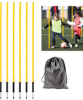 Six Piece 5 Foot Agility Poles For Soccer Basketball Football And More Pro Grade Speed And Footwork Training Sticks With Ground Nails And Storage Bag Yellow