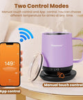 Total Game Changer For Your Morning Grind With This 12 Oz Self Heating Smart Mug with app and manual controls displaying temperature.