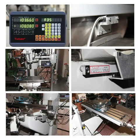 Three Axis DRO For Drill EDM Milling And Lathe Machines With 5um Glass Scale Precision 300mm 600mm 350mm Travel 12 24 14 Inch Options display and scales on machine