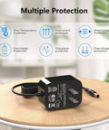 12V Replacement Charger For Power Core 90 And E90 E95 Electric Scooters And Kids Ride Ons on table with protection icons