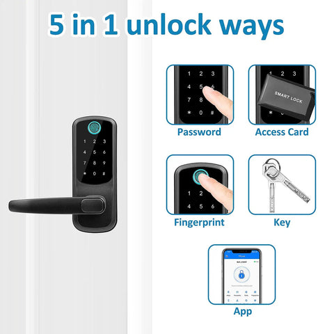 Smart Door Lock With Fingerprint Code Fob Phone Or Key Entry Auto Lock Works With Alexa And Google Home All In One Keyless Entry