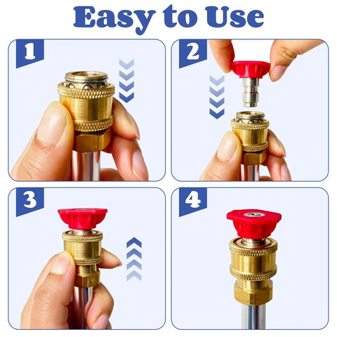 Step-by-step setup for high pressure washer wand with dual mode nozzle attachments for garden hose power washing