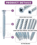 130-Piece Confirmat Screw Kit With 6 Sizes M5 x 35/40/50 And M7 x 40/50/70 Zinc Plated Carbon Steel Phillips Countersunk Self-Tapping Screws