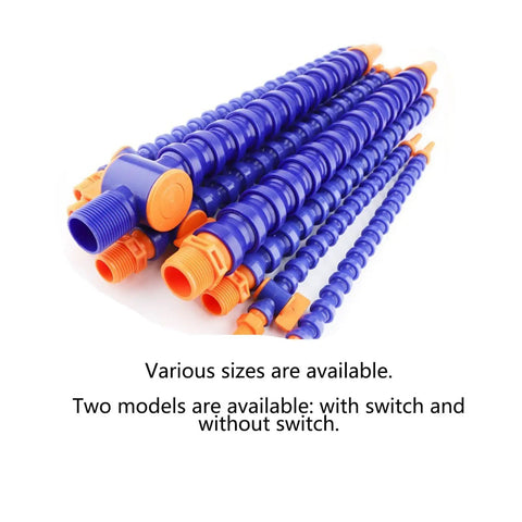 Flexible Lathe Coolant Tube Kit For CNC Machines, 4-Piece ABS Adjustable Water Cooling Hose Set with blue and orange fittings