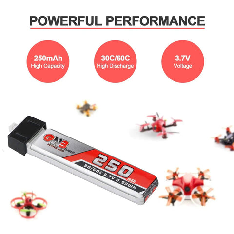 Four Pack 1S 3.7V 250mAh 30C LiPo Battery Set For Tiny Whoop FPV Drones With Micro JST 1.25 Connector Fits Blade Inductrix KingKong