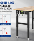 Beefy 4000 Lb Capacity Adjustable Workbench with 96x24 Inch Rubber Wood Top, Heavy Duty Steel Frame, Pegboard and Power Outlet