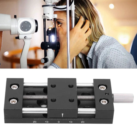 Built Tough Aluminum X Axis Sliding Table With Precision Manual Knobs For Micro Adjustments, detailed view of sliding mechanism.